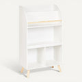 **Moderne witte boekenkast met houten details**