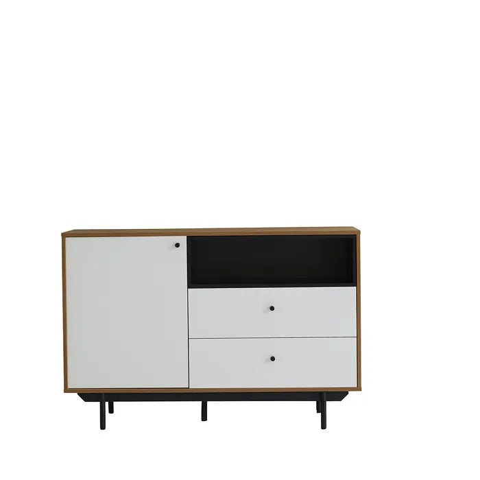 **Technische titel in het Nederlands: Minimalistisch TV-meubel met houten afwerking en opbergruimte**