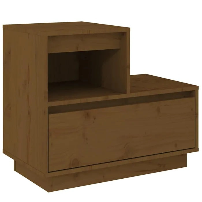 **Moderne houten nachtkast met open vak en lade**